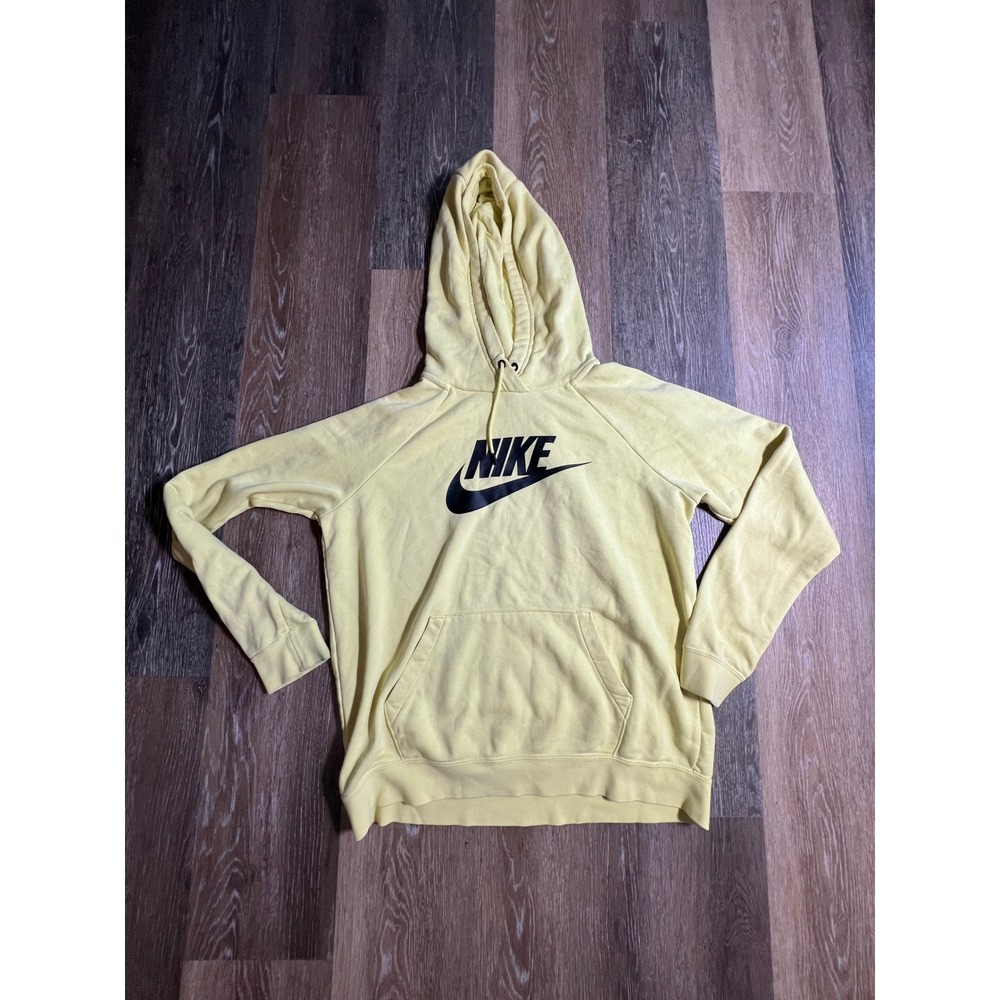 Nike Hoodie Womens Medium Yellow Fair Pullover Futura Logo Raglan Sleeve Fleece